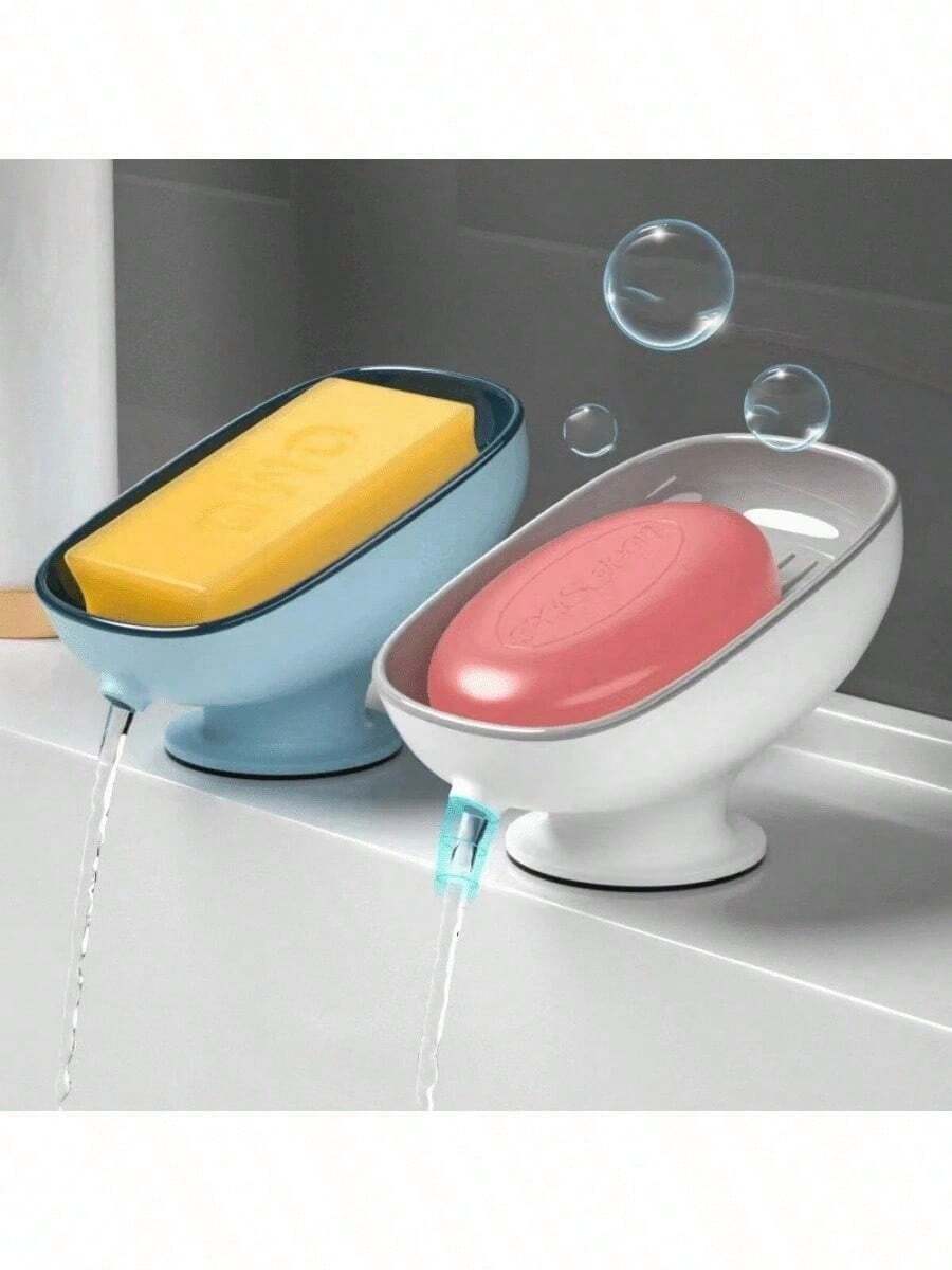 1pc Soap Dish: Double-Deck Design, Soap Holder Drain-Free No Drilling, Luxury Suction Cup Soap Dish, Bathroom Countertop Soap Rack, Shower Caddy - Multicolor - View 1