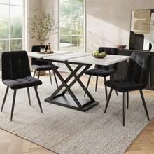 Dining Set (5 Pieces), Extendable Table For 4 People, 160 * 80 * 75 Cm Table With 4 Chairs, Black Velvet Chairs, White Marble Table - Black - View 9