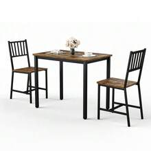 Dining Table Set, Bar Table With 2 Dining Benches, Kitchen Table With Chairs, Industrial Breakfast Table For Kitchen, Living Room, Party Room - Black - View 7