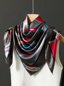 1条女士方形真丝围巾，时尚披肩，奢华遮阳头巾，新款印花围巾，35.4英寸颈巾，90*90厘米方形围巾，四季皆宜 - 彩色 - 查看 2