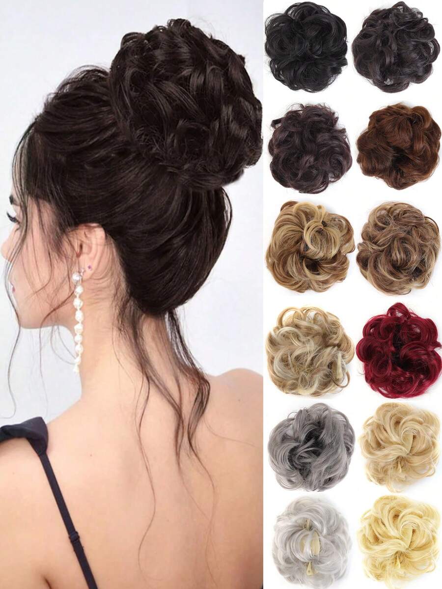 懒人盘发，发夹固定，发髻假发，自然蓬松发髻，覆盖整个后脑勺，合成接发假发发圈