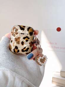 Leopard Print Headphone Case With Pearl Heart Shaped Pendant - Multicolor - View 2