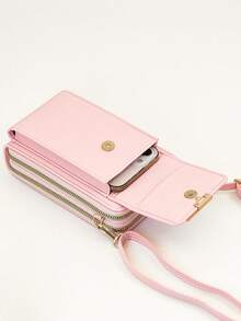 多功能大容量双层拉链手机钱包斜挎包，时尚精致，休闲、度假、约会皆宜 - 淺粉色 - 查看 7