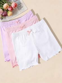 3pcs Celana Pendek Kasual Warna Polos untuk Anak Perempuan, Legging Minimalis dengan Hiasan Rumbai, Pakaian Sehari-hari yang Serbaguna - MultiWarna - View 4