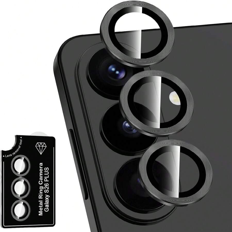 1pc Compatible With Samsung Galaxy S26/S26 Ultra/S26 Plus CD Pattern Rear Camera Lens Protector Tempered Glass S26 Series Metal Ring Camera Lens Film, Easy Installation Positioning Lens Film Camera Protector Protective Pad Black Multicolor Silver Blue Purple Camera Lens Cover - Multicolor - View 1