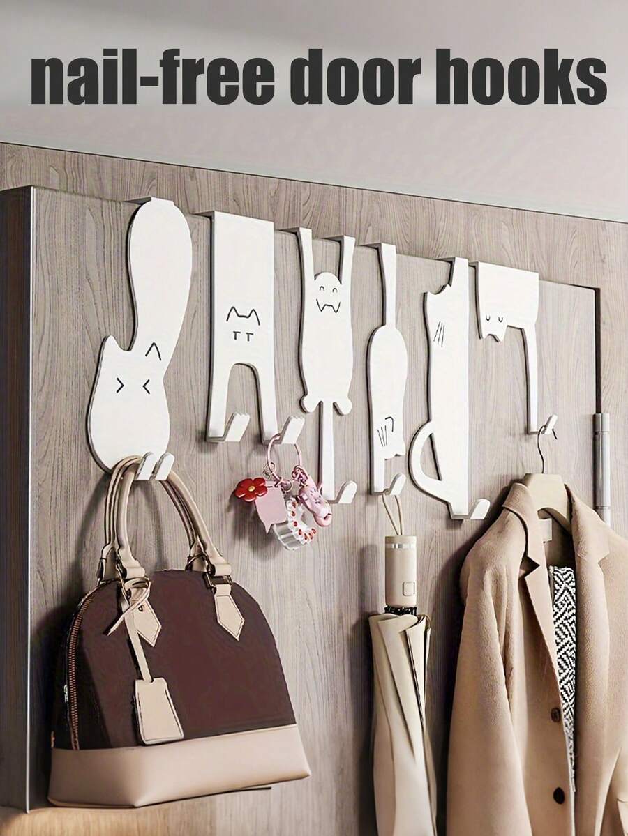 Iron Door Hooks In Various Decorative Patterns, Rust-Resistant Heavy-Duty Metal Hangers With Durable Painted Finish, Perfect For Bedroom Bathroom Kitchen Doors, Modern Home Organizers, Wall-Mounted Storage Solutions, Stylish Door Accessories For Indoor Use, Practical Hanging Hooks For Coats Towels Keys - Multicolor - View 1