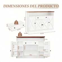 Alacenas De Cocina Madera Gabinete Buffet Con Puerta Y Luces,Gabinete de cubiertos multifuncional, gabinete de almacenamiento tipo buffet para cocina, aparador para sala de estar y comedor - Blanco - Ver 2