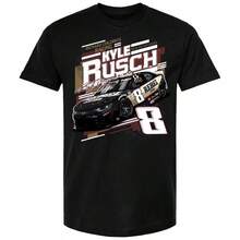 Kyle Busch #8, Rebel Bourbon Wood Grain NASCARs Car Graphic Summer Tops,Racing Tee - Black - View 1
