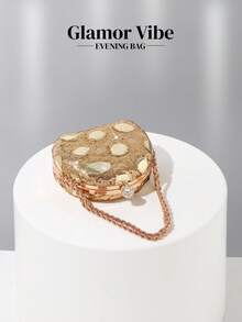 Pochette de soirée glamour en or avec miroir à paillettes, coque à pois, fermoir serti de strass, bandoulière réglable, sac à main de luxe mini pailleté, sac de mariage doré, convient pour les mariages, les fêtes, les galas, les sorties, assorti avec des robes de soirée - Doré - Voir 6