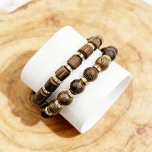 2pcs/Set Gelang Kayu Alami, Gelang Kayu Elastis Buatan Tangan Kreatif Minimalis, Aksesori Fashion Unisex, Desain Buatan Tangan, Cocok untuk Pemakaian Sehari-hari dan Hadiah - Warna kayu alami - View 2