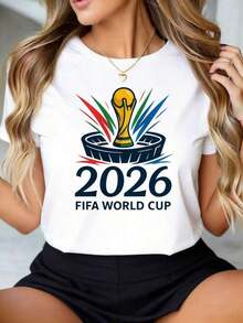 2026 NEW  2026  World Cup Official Logo T Shirt 's Casual Top Football Fan Apparel New Women's Casual T-Shirt,Women's Graphic Tees Casual Short Sleeve Tops For Easter Mother's Day & World Cup 2026 - 黑色 - 查看 3