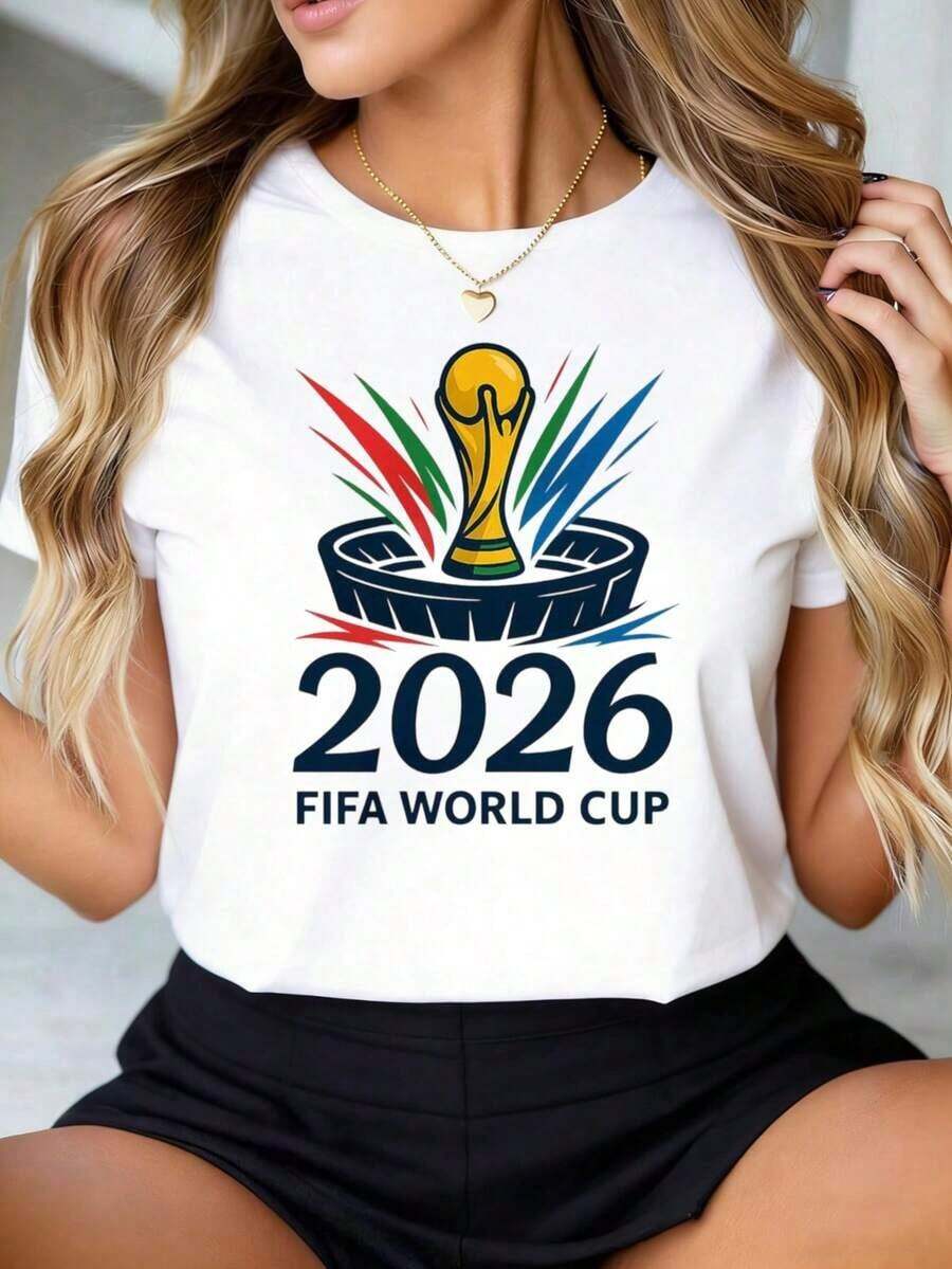 2026 NEW  2026  World Cup Official Logo T Shirt 's Casual Top Football Fan Apparel New Women's Casual T-Shirt,Women's Graphic Tees Casual Short Sleeve Tops For Easter Mother's Day & World Cup 2026 - trắng - Xem 1
