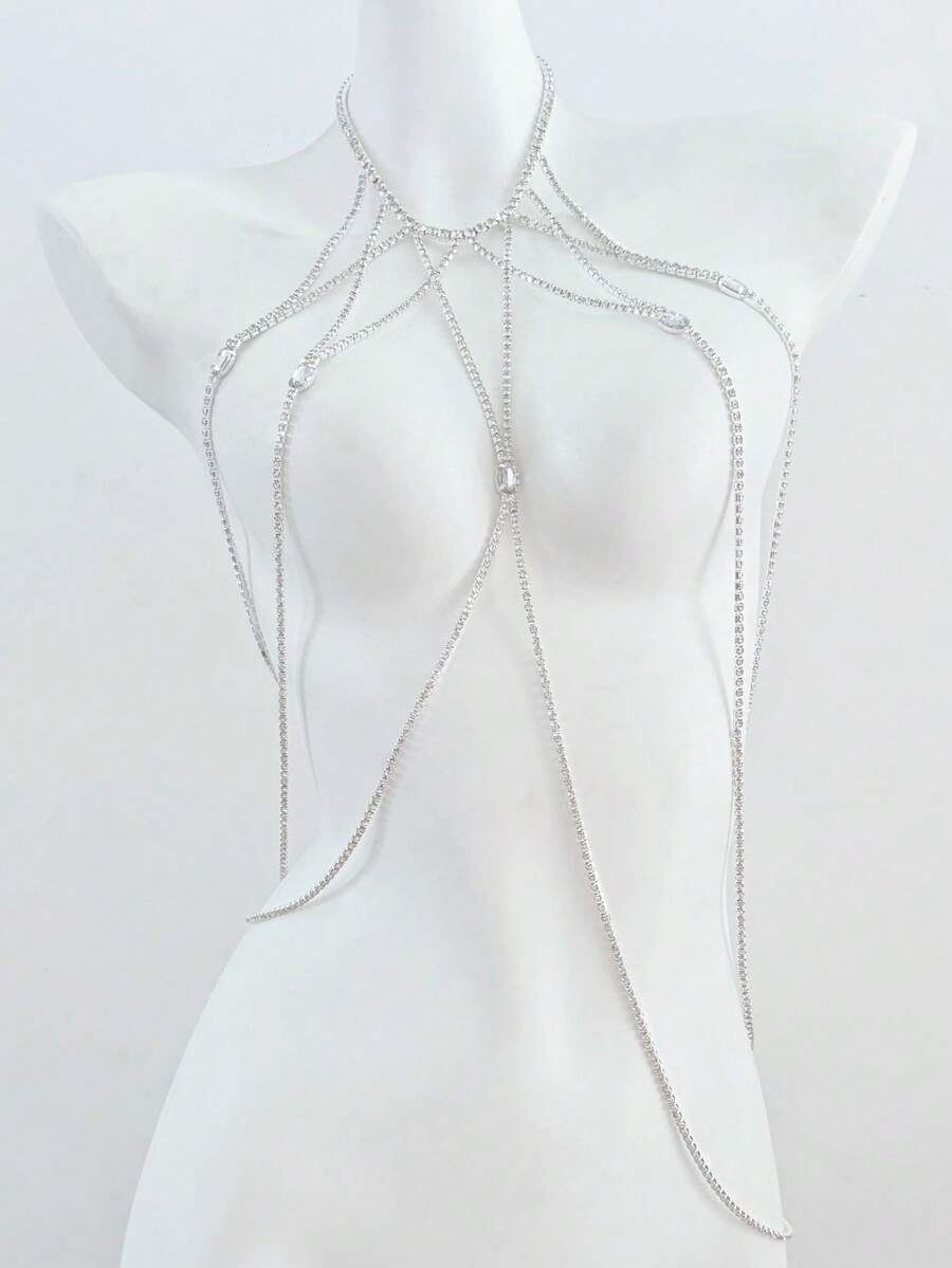 1 chiếc dây đeo bikini pha lê rỗng màu trắng, vòng cổ gợi cảm cho tiệc bãi biển. - Bạc - Xem 1