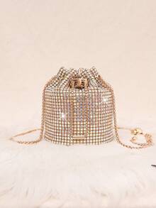 优雅女士闪亮水钻水桶包/亮片包，新款魅力手提包，正式派对包，时尚银色水晶钱包，女士别致派对单肩包，情人节或生日送给女性的礼物之选 - 熒光色 - 查看 9