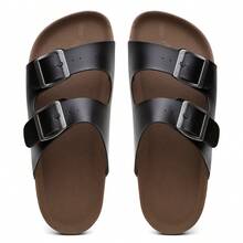 Unisex Casual  Sandal With Adjustable Buckle, Comfortable, Synthetic - 黑色/棕色 - 查看 2
