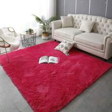 Tapete Decorativo Suave Tipo Peluche 150x200 cm para Sala, Recámara u Oficina, Alfombra Grande Moderna para Piso, Ideal para Decoración del Hogar - Rojo - Ver 3