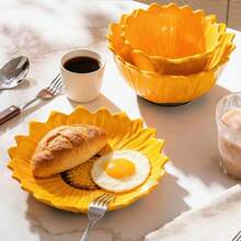 Plato de cerámica con diseño de girasol, plato decorativo de cena con diseño de girasol lindo, vajilla, plato de cena de cerámica con diseño de girasol creativo para el hogar y la cocina. Diseño único de girasol, haz que tu hora de la comida esté llena de sol y felicidad. Ilumina tu mesa de comedor con la encantadora vajilla de girasol. - Multicolor - Ver 5