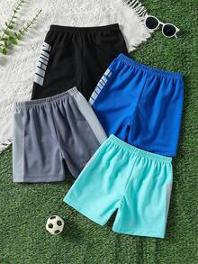 4 piezas Pantalones cortos deportivos para niños, pantalones cortos ligeros para correr al aire libre con malla estampada, adecuados para edades de 4 a 12 años - Multicolor - Ver 2