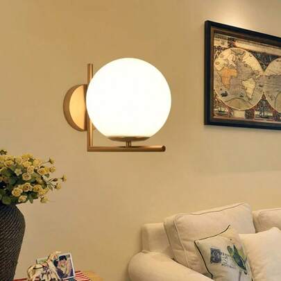1/2盏现代奢华壁灯，E27灯座，硬线连接，适用于卧室床头、客厅背景墙、走廊、酒店项目照明，简约圆形球形壁灯，不含灯泡
