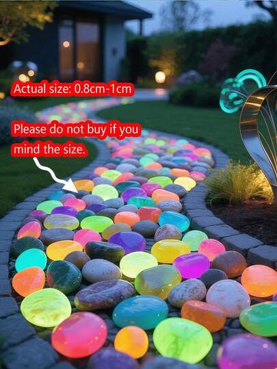 1200 piezas Piedras que brillan en la oscuridad, rocas luminosas, piedras decorativas para jardín, micropaísaje, acuario, patio exterior, relleno de jarrones de flores, sendero, piscina, manualidades DIY (talla grande brillantes cuando se exponen a la luz solar o artificial)