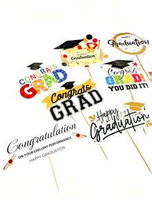 5Pcs Graduation Cake Decorations | Graduation Party Decor For High School/University Graduations Happy Graduation Paper Cake Topper - Graduation Cake Decoration - View 4