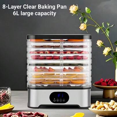 8-Layer 400W Household Food Dehydrator For Drying Meats, Fruits, Vegetables, Pet Snacks, With 72-Hour Timer, Adjustable Temperature & Wind Speed, And Stainless Steel Body, LED Display, Visible Transparent Racks For Even Drying, 8 Large-Capacity Trays