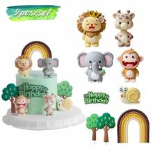 Bộ 9 món trang trí bánh kem chủ đề động vật, bao gồm cây xanh, cầu vồng, sư tử vui vẻ, khỉ, voi, ốc sên, v.v. Thích hợp cho tiệc sinh nhật chủ đề rừng rậm, lễ kỷ niệm sinh nhật lần thứ nhất, tiệc mừng em bé chào đời và các sự kiện theo chủ đề khác. - động vật - Xem 5