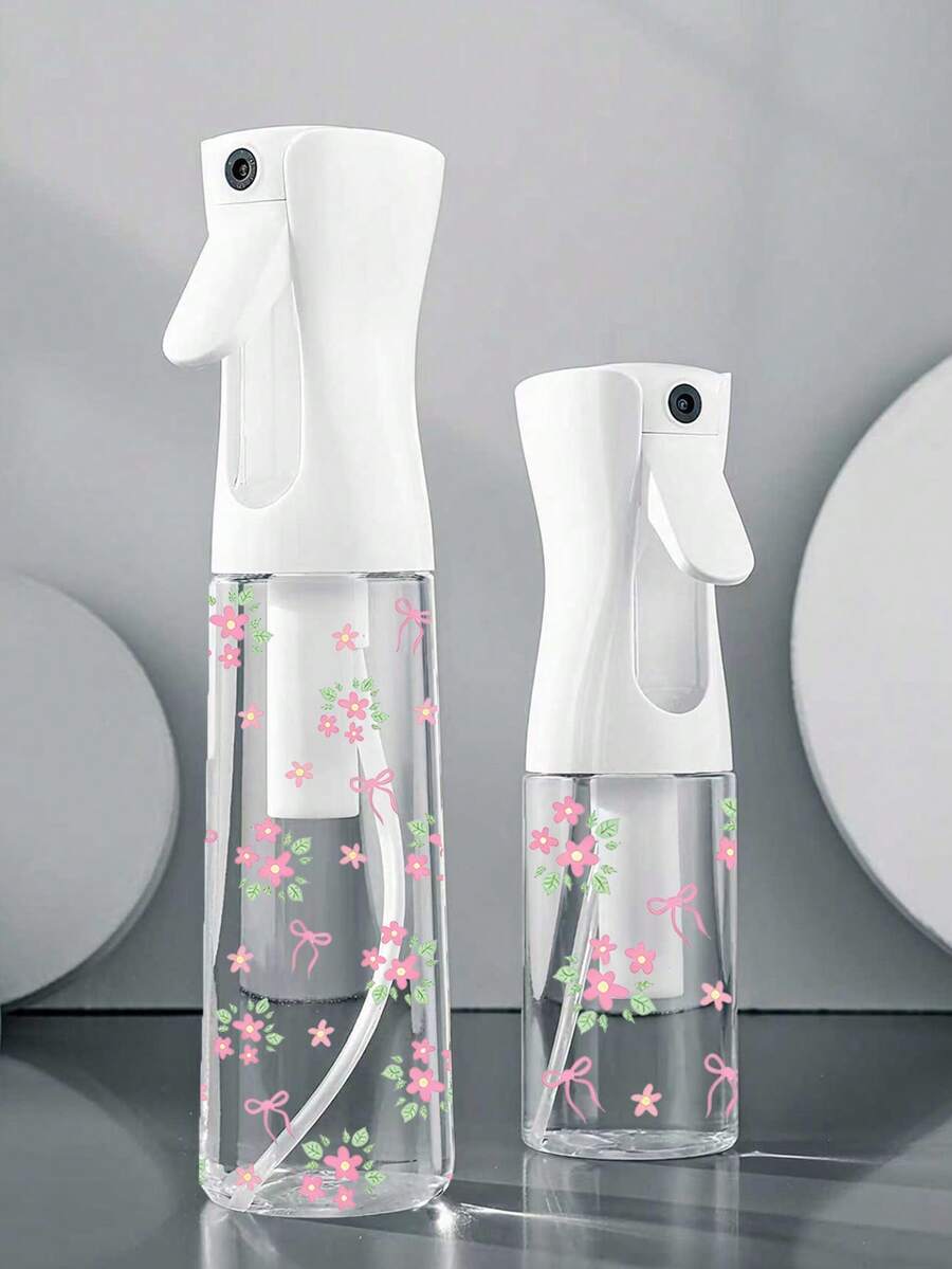 粉色花朵蝴蝶结图案透明PET可重复灌装旅行喷雾瓶，多用途细雾喷雾瓶，适用于旅行和商务出行，可用作卸妆喷雾瓶、可重复使用的美发喷雾瓶、持续喷雾瓶，也可用于头发造型、清洁、植物喷洒、面部保湿等。 - 彩色 - 查看 1