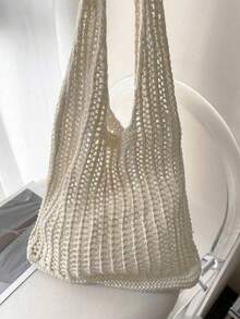 夏季度假沙滩包，大容量手提包，优雅女士时尚单肩包，旅行包，旅行必备品，伴娘礼品袋，大学生午餐包，商务女性，情人节礼物，沙滩 - 白色 - 查看 3