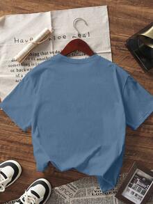 1pc Tween Boys' Motivational Slogan Confident Positive Energy Print Short Sleeve T-Shirt, Summer Top For Young Students - Dusty Blue - View 5