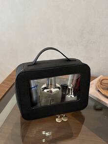 New Transparent Makeup Case, Large Capacity Women Handbag - Black - View 2