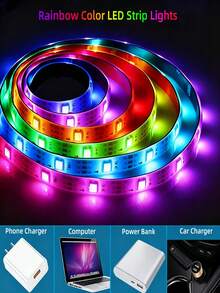 1 Set LED Light Strip, USB Powered, App Control, Music Sync Color Changing, Dimmable, Multiple Modes, Self-Adhesive, Available In Various Sizes, Suitable For TV/Computer Backlighting, Holiday, Indoor Home Decor, Bedroom Ambiance - Multicolor Light - View 2