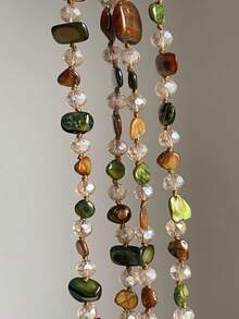 1pc Bohemian Natural Shell & Crystal Layered Necklace, Luxury Elegant Long Double-Layer Beach Jewelry - Multicolor - View 3
