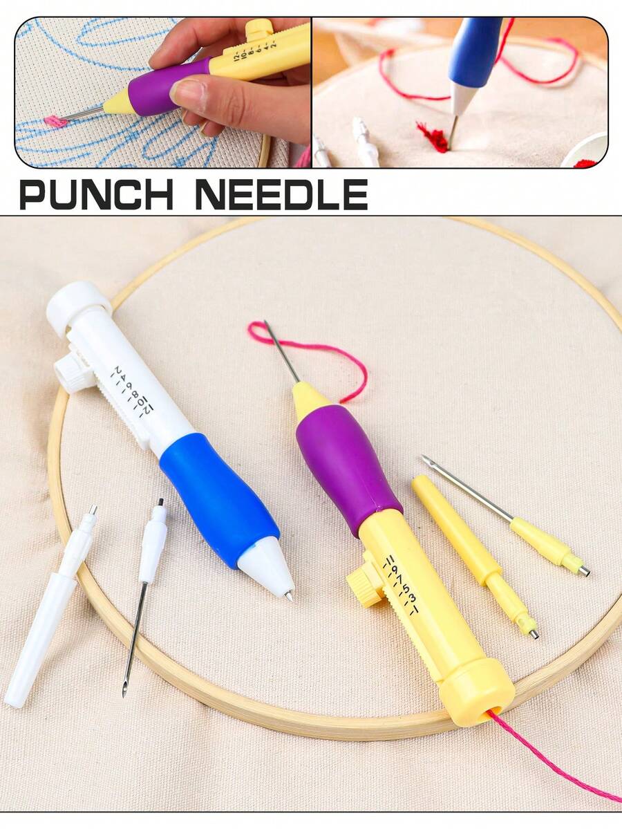 1pc/2pcs/4pcs DIY Embroidery Punch Needle, Adjustable Length Punch Needle With 3 Interchangeable Needle Tips