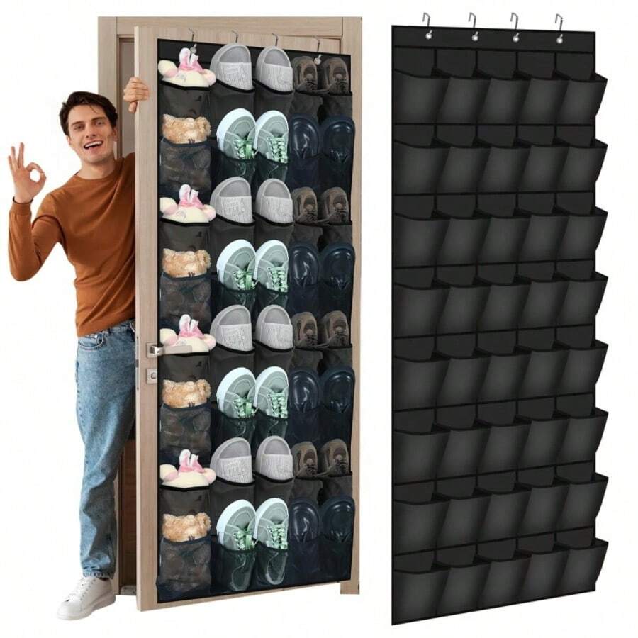 24/35/40 Pocket Hanging Shoe Rack, Suitable For Wardrobe Doors, Women & Men's Shoe Storage Rack With Large Mesh Pockets For Shoes & Slippers (Black) - View 1