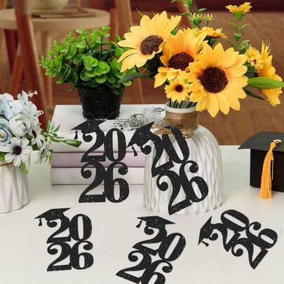 20/50 cái thẻ giấy cắt hình tốt nghiệp năm 2026, nhãn dán mũ tốt nghiệp lấp lánh cho sinh viên tốt nghiệp năm 2026, trang trí lễ tốt nghiệp, đồ dùng tiệc tốt nghiệp, giấy kim tuyến chúc mừng để bàn