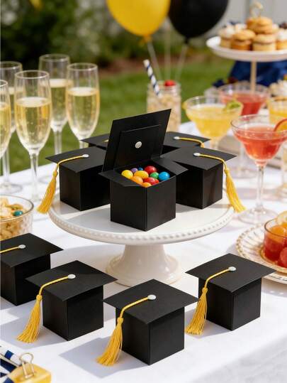 50/10/5/1pc-Pack Creative Graduation Cap Shaped Candy Gift Boxes,DIY Grad Cap Box For Baby Graduation Gift Graduation Party Favors Decor, For Graduation Ceremony, Graduation Season, Back To School, Graduation Decor, Birthday, Festival Celebration, Graduation Gifts