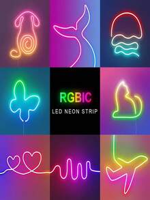 5米/4米/3米/2米/1米彩色霓虹LED灯带，配备44键红外遥控器和APP控制，DC 5V 2835 USB接口，RGB颜色和亮度可调，柔性RGB霓虹灯，颜色和亮度可调，音乐模式，适用于圣诞节、电影主题、家居装饰和派对氛围 - 多色光 - 查看 9