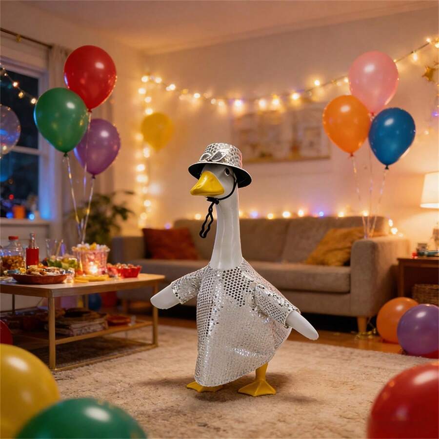 Disco Porch Goose Outfit Retro Sequined Clothes And Hat For 23 Inch Lawn Goose Statue Clothes Decoration - 白色 - 查看 1