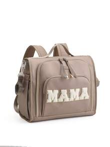 绣有“MAMA”字样的背包，带拉杆和妈妈尿布包，卡其色手提包，带婴儿车挂钩 - 彩色 - 查看 15