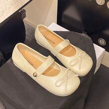 2026 New Spring/Summer French Retro Bow Low Vamp Mary Jane Flat Shoes, Slip-On Flat Shoes Matching Dresses - White - View 1