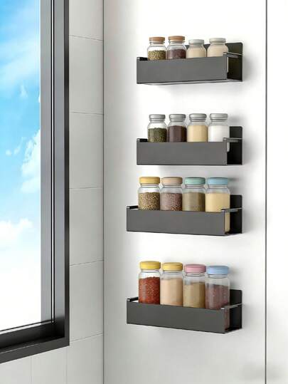 1/2/4 Paquetes de Estante Organizador de Almacenamiento Magnético - Negro Montado en la Pared Sin Taladro Con Imán Fuerte, Diseño Desmontable de Fácil Instalación, Almacenamiento Multifuncional de Cocina y Accesorios, Accesorios de Baño, Equipo de Camping, Regalos de Pascua - Perfecto para Refrigerador, Lavadora, Microondas, Dormitorio, Despensa, Estante de Especias, Estante Lateral del Sofá, Fabricantes de Hogar y Artesanos