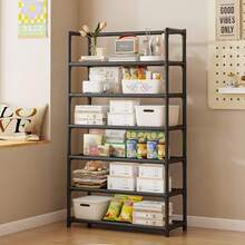 1pc/Multi-Tier Storage Rack, Adjustable Shelves, Moisture-Proof, Easy Installation, Large Storage Space, Movable, Easy To Clean, Home Storage Rack, Bedroom Floor Display Rack, Minimalist Durable Snack & Grocery Rack, Shoe Rack, Made Of Plastic Parts + Painted Pipes + Non-Woven Fabric, Simple Assembly, Suitable For Various Scenarios - Multicolor - View 4