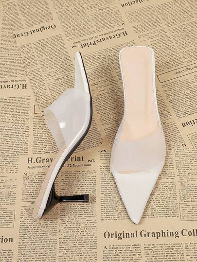 时尚尖头套脚式女士高跟凉鞋，舒适百搭的白色细高跟女士凉鞋，适合商务、派对、婚礼、夜店、音乐节、演出等场合。