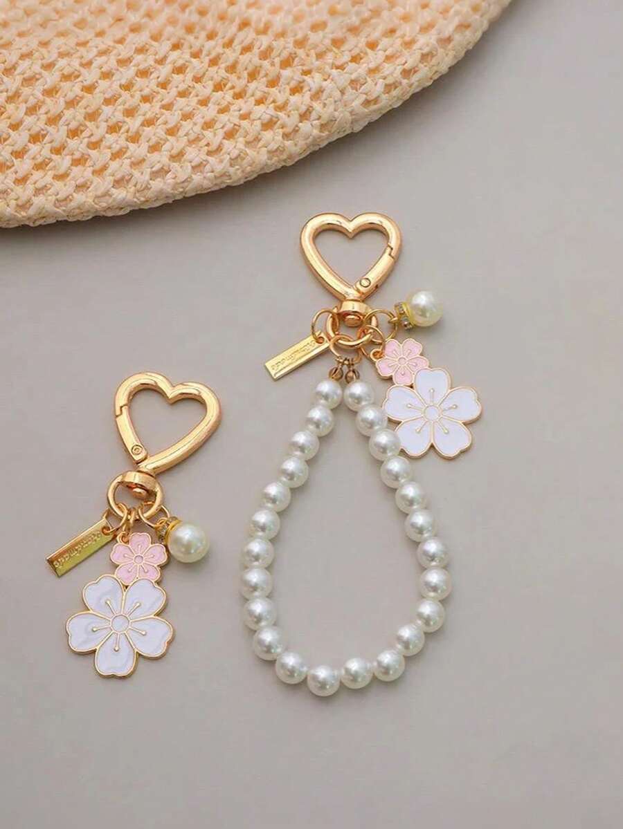 Style Ins Porte-clés en alliage en forme de cœur mignon à deux tons avec chaîne de perles de culture, convient aux étudiants, aux employés de bureau, aux amis. Idéal pour Pâques, anniversaire, examen, remise des diplômes, encouragement quotidien, bénédictions des fêtes, soins à distance. Pendentif en métal, cadeau pour mère, père, remise des diplômes et enseignant - Multicolore - Voir 1