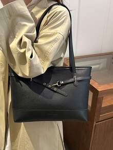 女士日常通勤时尚多功能手提包，女士手提包，优雅女士手提包，时尚女士手提包，大容量手提包 - 黑色 - 查看 4