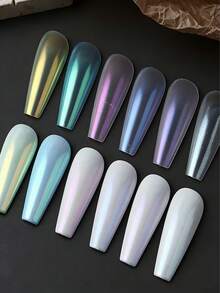 Colorful Mermaid Aurora Pearl Nail Powder, 6-Color/Set (1G/Pcs), Dazzling And Shining, Suitable For Diy Nail Art + 6 Applicators - Multicolor - View 5