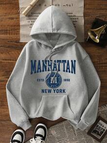 Women's Casual Ins-Style Blue Letter Print Sweatshirt, Fashionable And Versatile For Daily Wear, Autumn/Winter - Dark Gray - View 2