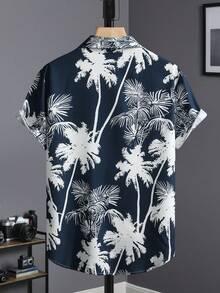 Herren Geometrisches Muster Kurzarm Casual Hemd, Frühling/Sommer - marineblau - Übersicht 2