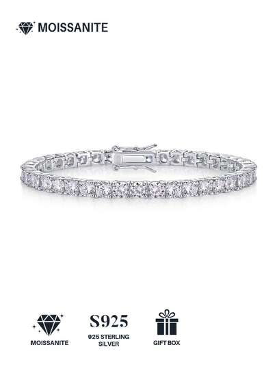 925 Sterling Silver Moissanite Tennis Bracelet For Women, Hypoallergenic, Minimalist Fully Paved Bracelet, Versatile Commuter Accessory, Valentine's/Birthday Gift, Anti-Oxidation Gift Box With Certificate